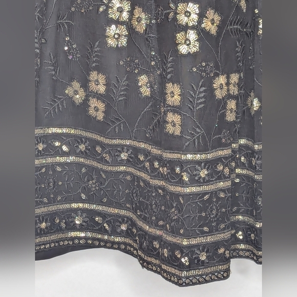 Saree Skirt Sari Lehenga Black Gold - Picture 3 of 7